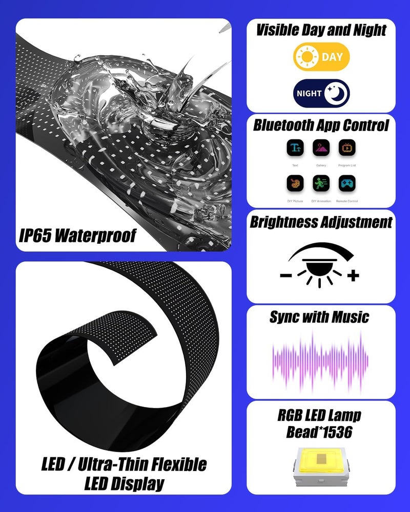 Probapro Devil Eyes Light for Windshield: 35.4"x7.6" LED Eyes Sign with APP & Remote Control - 5V USB Programmable Digital Lighting Display, LED Lights for Trucks - Image 5